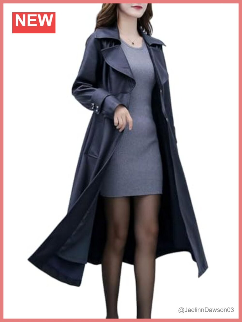 Women's Faux Leather Long Trench Coat Lapel Collar Button Fit Flare
